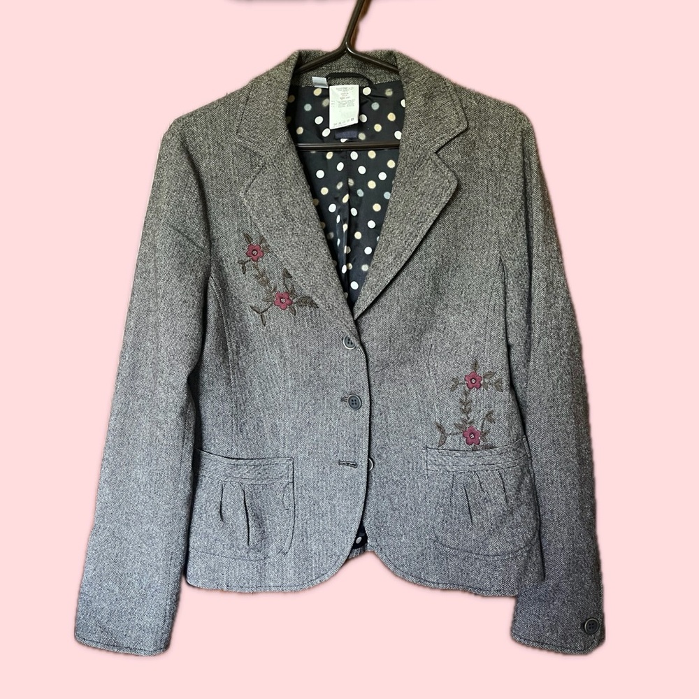 Vintage Wool Blazer Made in Italy with Embroidery polka dots Eclectic Grandpa